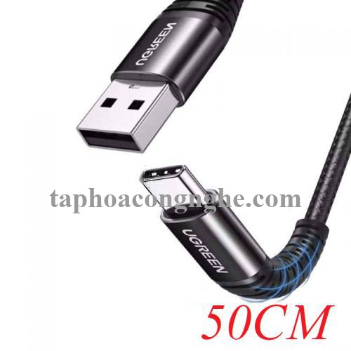 Ugreen 70560 50cm Cáp dữ liệu USB Type-C sang USB 2.0 màu đen truyền dữ liệu từ máy tính ra điện thoại dài 0.5M US301 30070560
